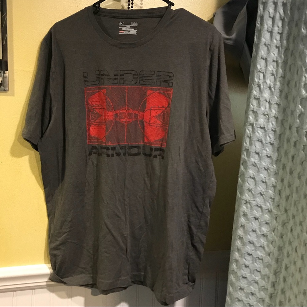 Red and grey short sleeve t-shirt